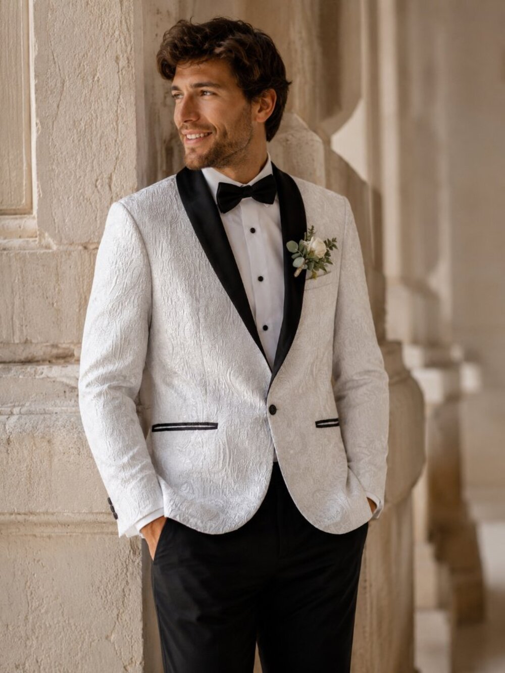 COOFANDY White Jacquard Tuxedo Jacket Mens M Wedding Groom Prom Blazer